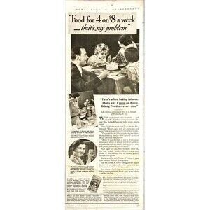 Royal Baking Powder "Food for 4 on $8 a week-thats my problem" Vtg Print Ad 1935